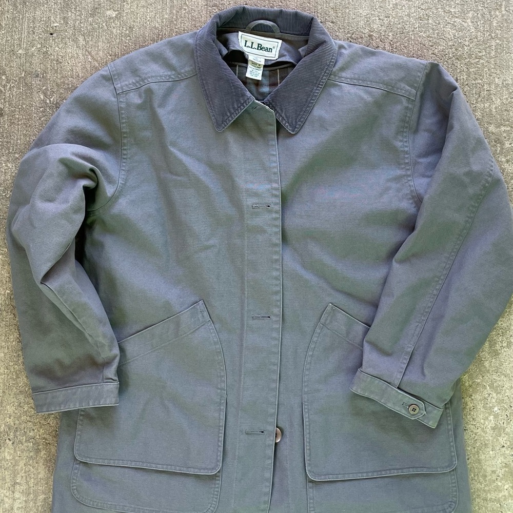 VTG LL Bean Jacket Womens Medium GrayCorduroy Collar Quilted Barn Chore Coat 90s